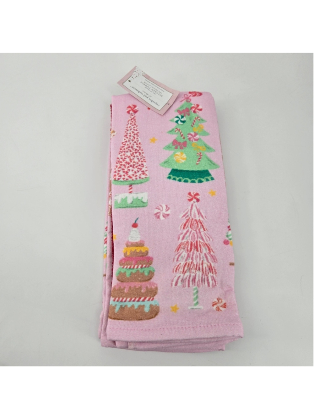Cupcakes & Cashmere Pink Christmas Tree Kitchen Towels Set of 3 NWT